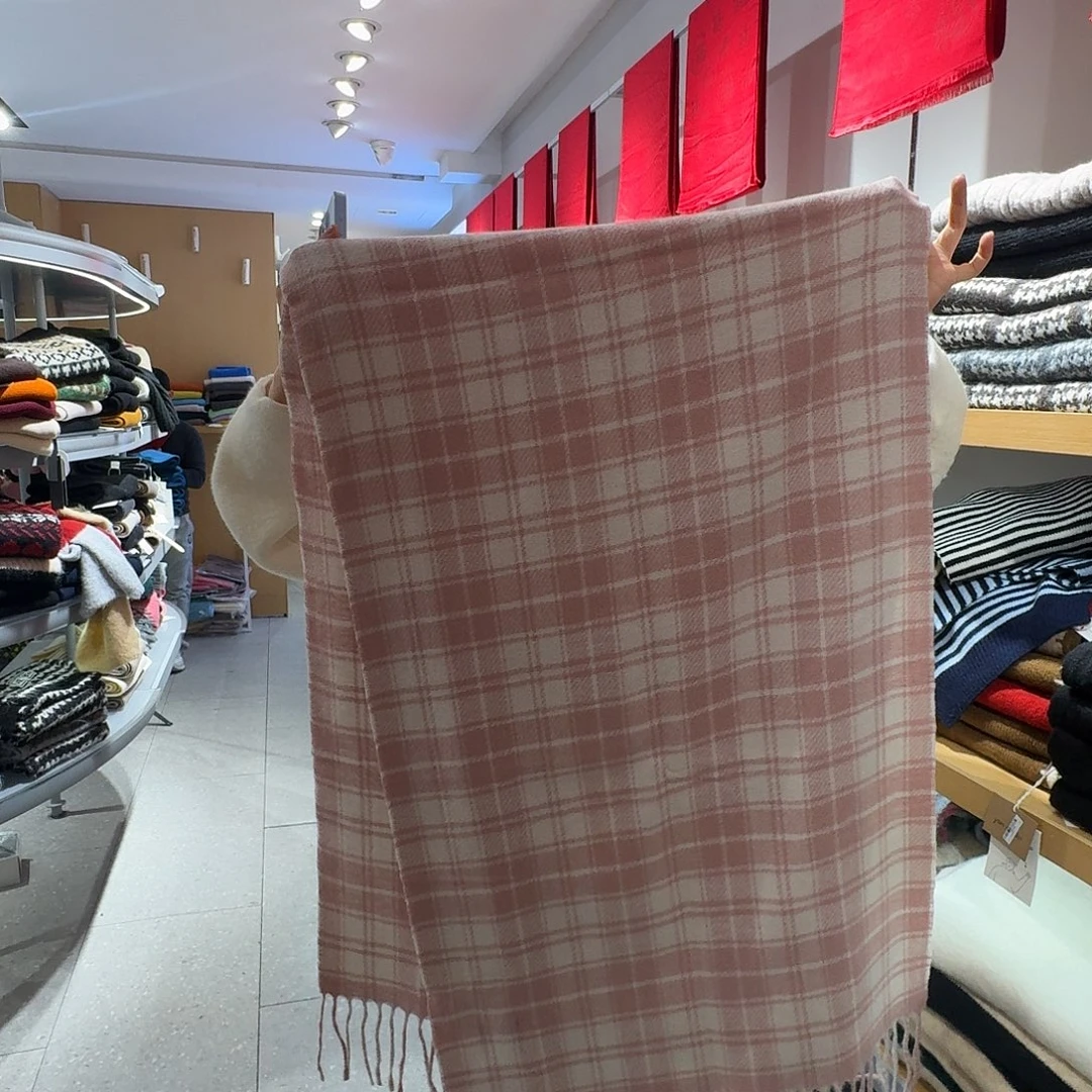 布艺非金属粉色格子围巾