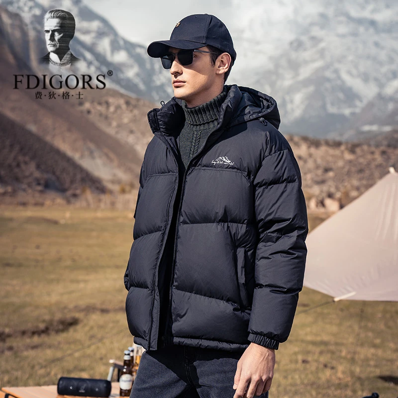 费狄格士休闲加厚羽绒服男士可拆连帽冬季外套冬装棉服外套