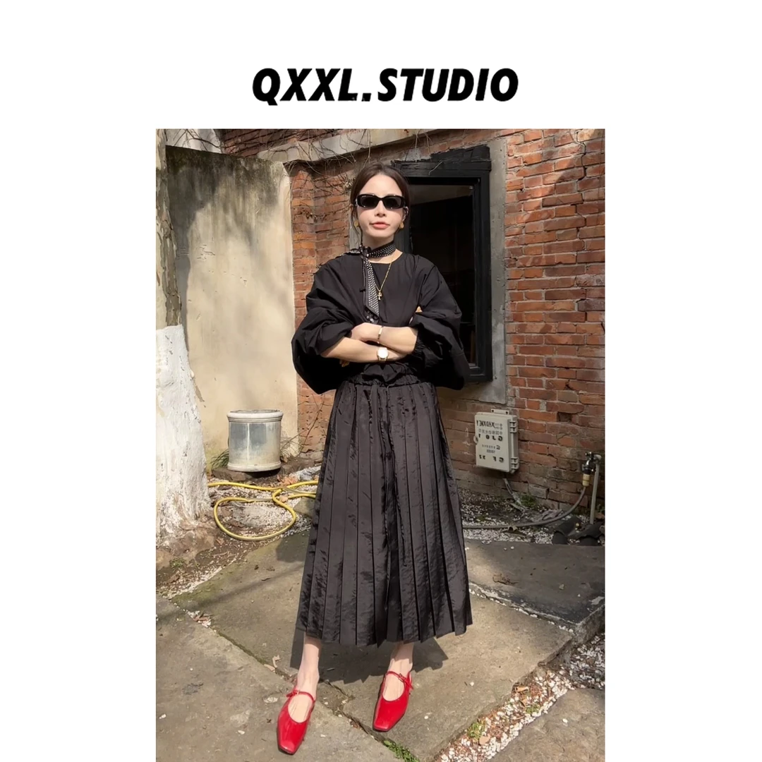 邱小小丽呀 早春新款高腰A字百褶裙女减龄显瘦半身裙