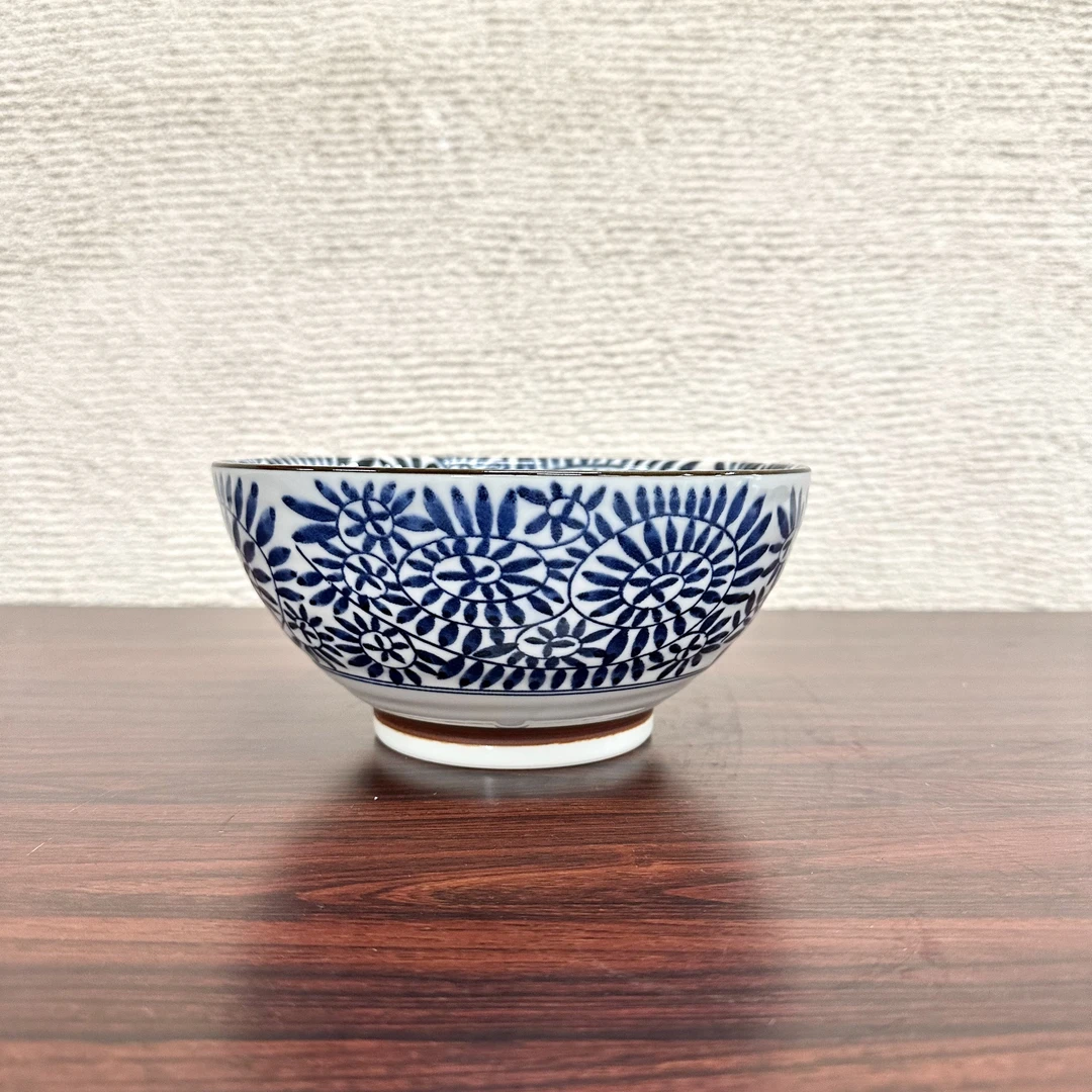 【美浓烧 蓝染唐草拉面碗】日本进口陶土手作拉面碗家用陶土