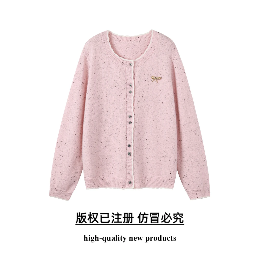 奢姿大码女装2025秋季时尚撞色圆领针织开衫胖妹妹气质简约上衣