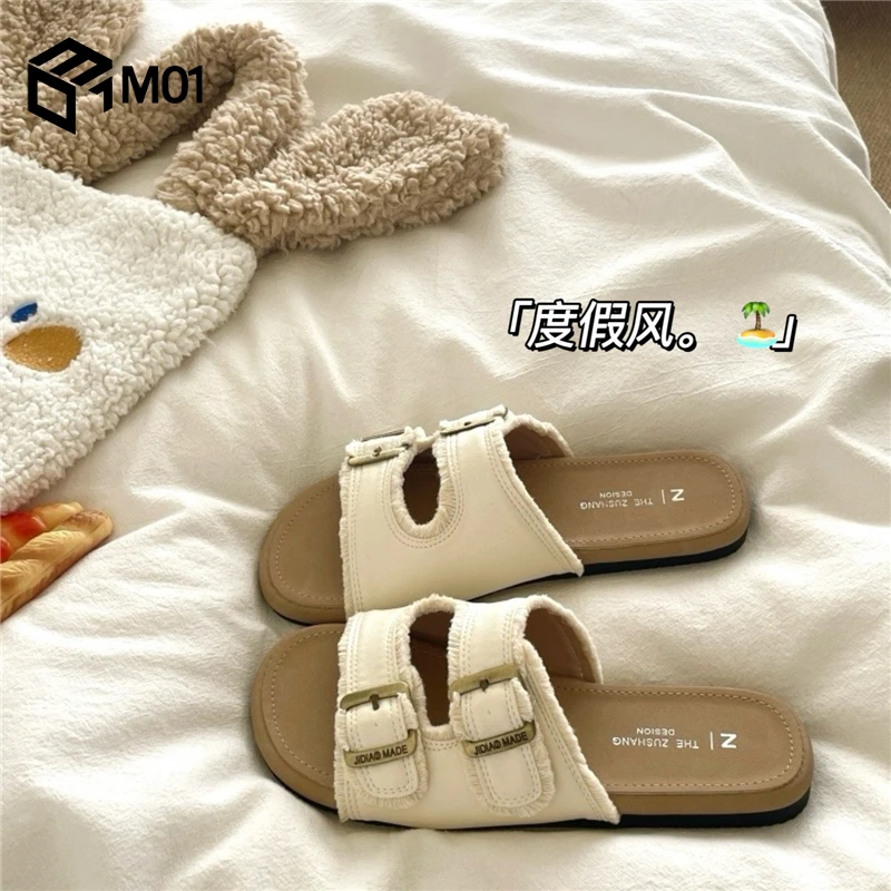 M01夏日海滩百搭自留ins透气勃肯拖鞋女沙滩防滑外穿一字凉拖鞋潮