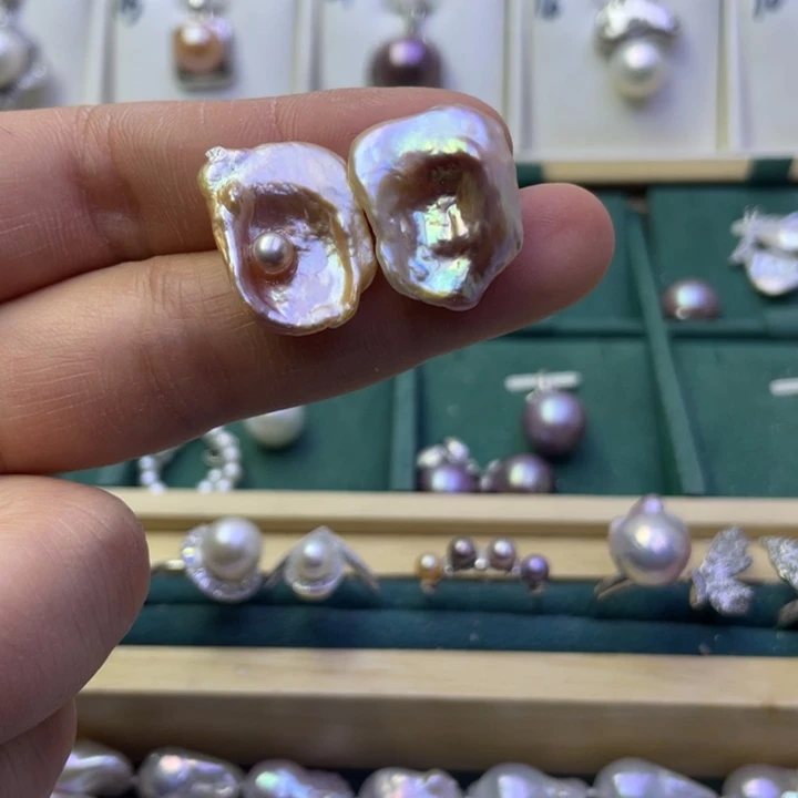 淡水珍珠耳饰银S925镶嵌