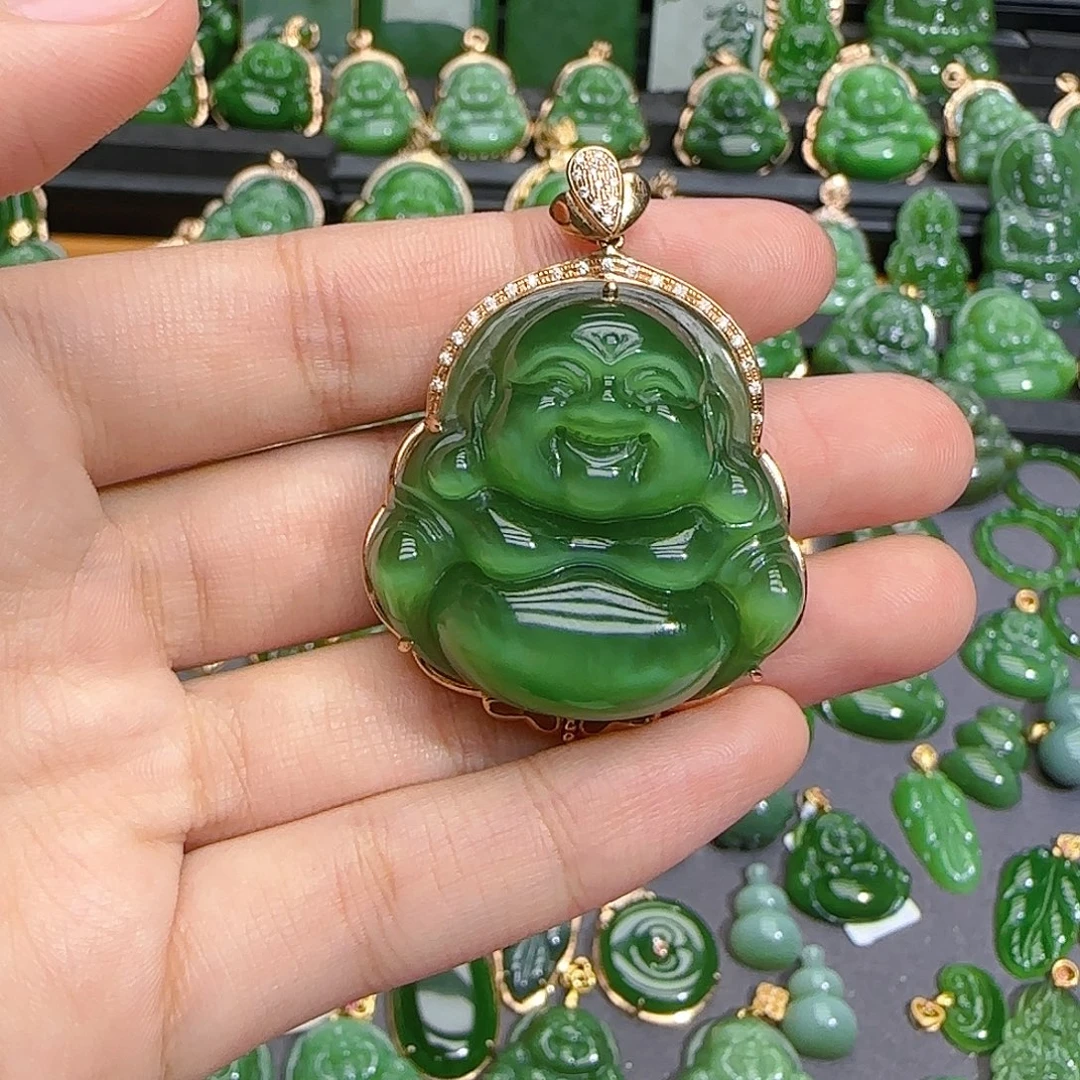 和田玉（碧玉）18K金镶嵌颈饰