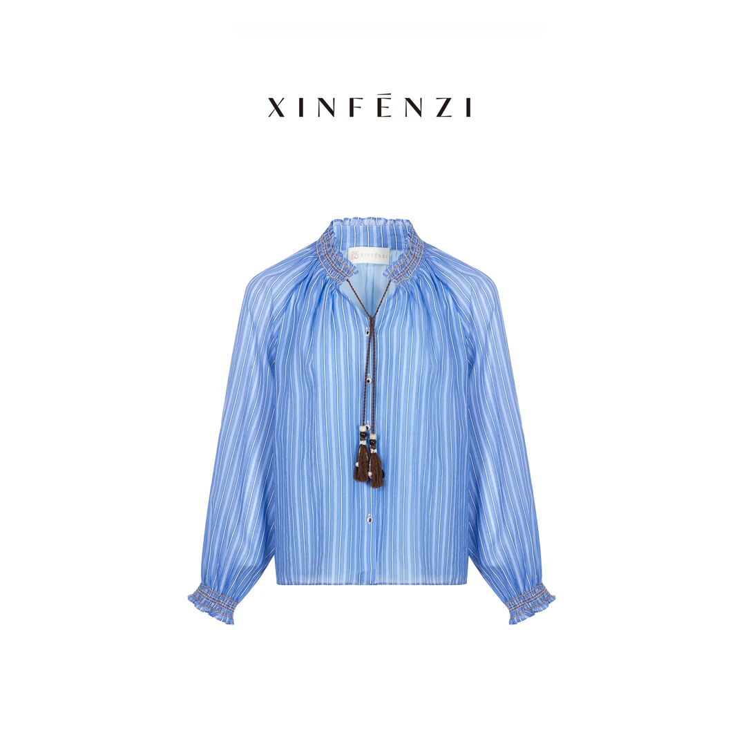 【狂想日记】XINFENZI 浪漫度假风重工褶皱撞色打揽衬衫 SS36020