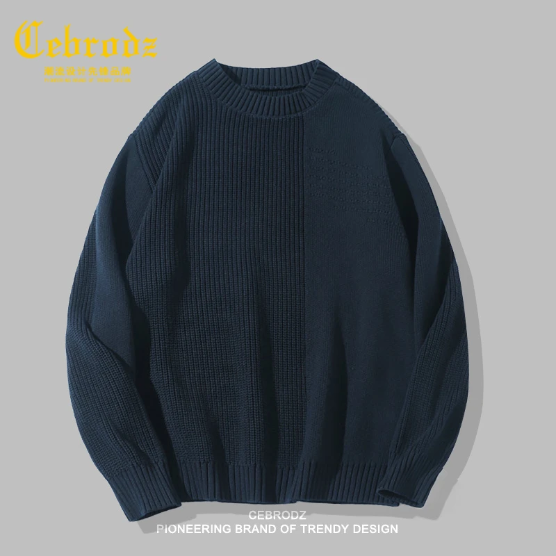 法国Cebrodz轻奢简约菠萝纹圆领针织衫男慵懒风轻熟宽松休闲毛衣