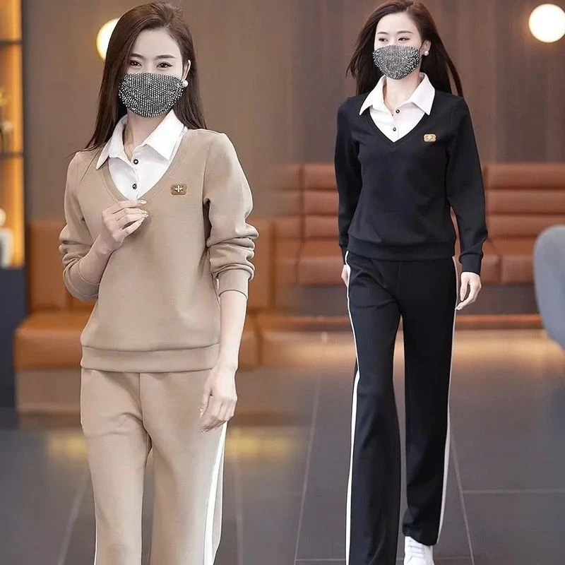 2025春秋新款韩版时尚休闲服百搭运动套装女遮肉显瘦妈妈装两件套