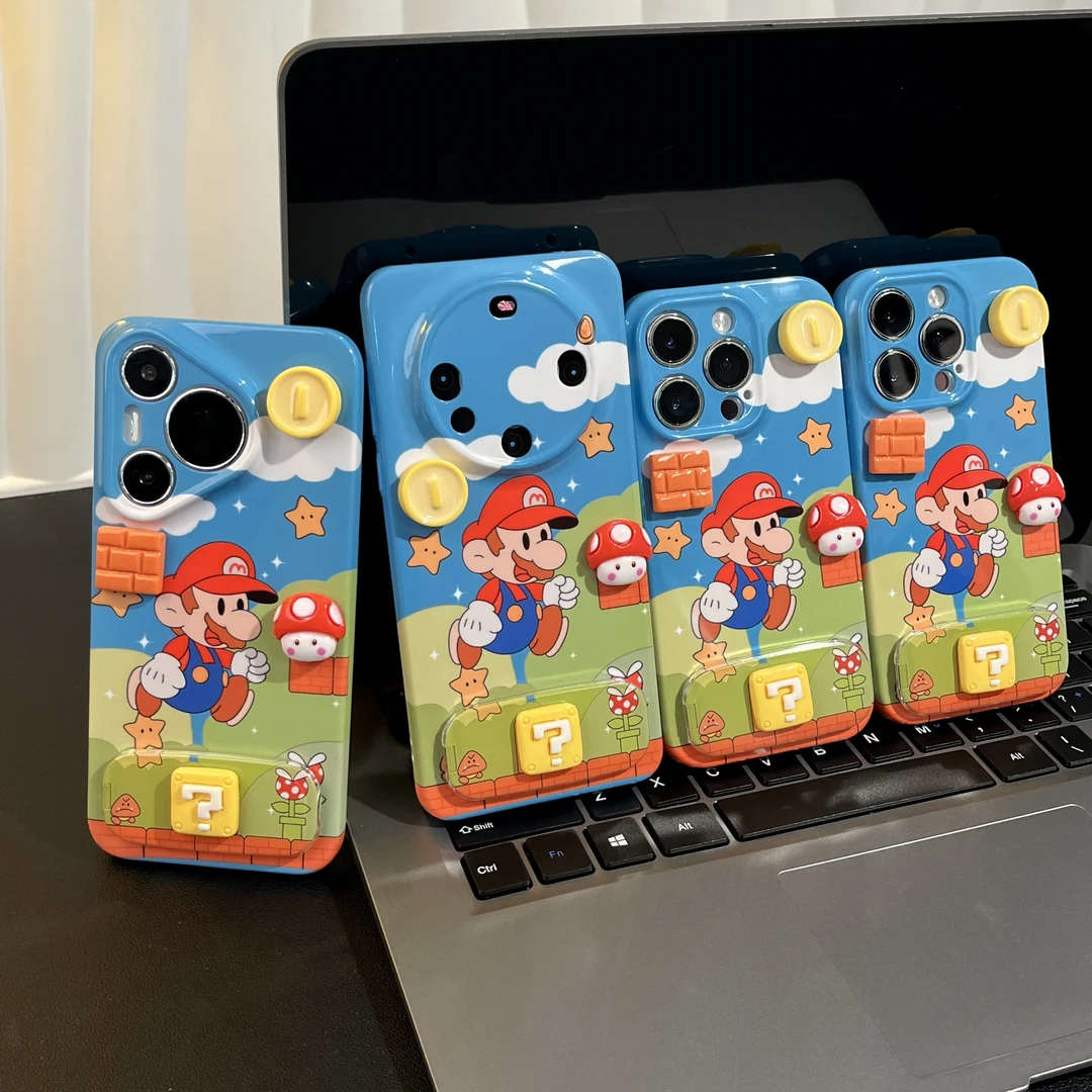 雅天立卡通立体蘑菇马里奥适用苹果16手机壳华为P70vivoppo小米15