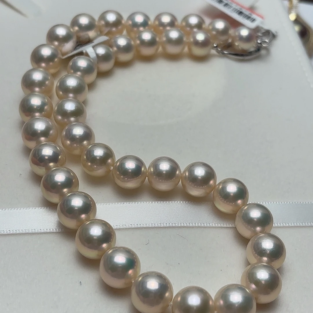 颈饰银S925镶嵌淡水珍珠10-12正圆奶油金