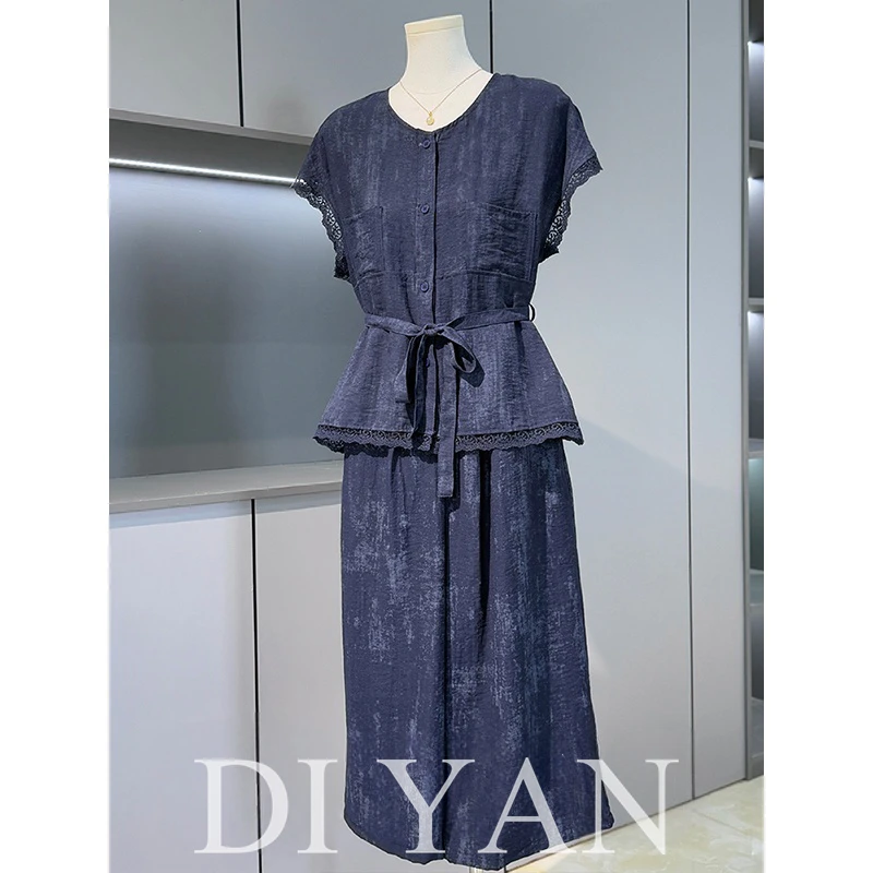 妈妈夏装套装气质减龄短袖T恤小衫中老年女装夏季端庄大气两件套