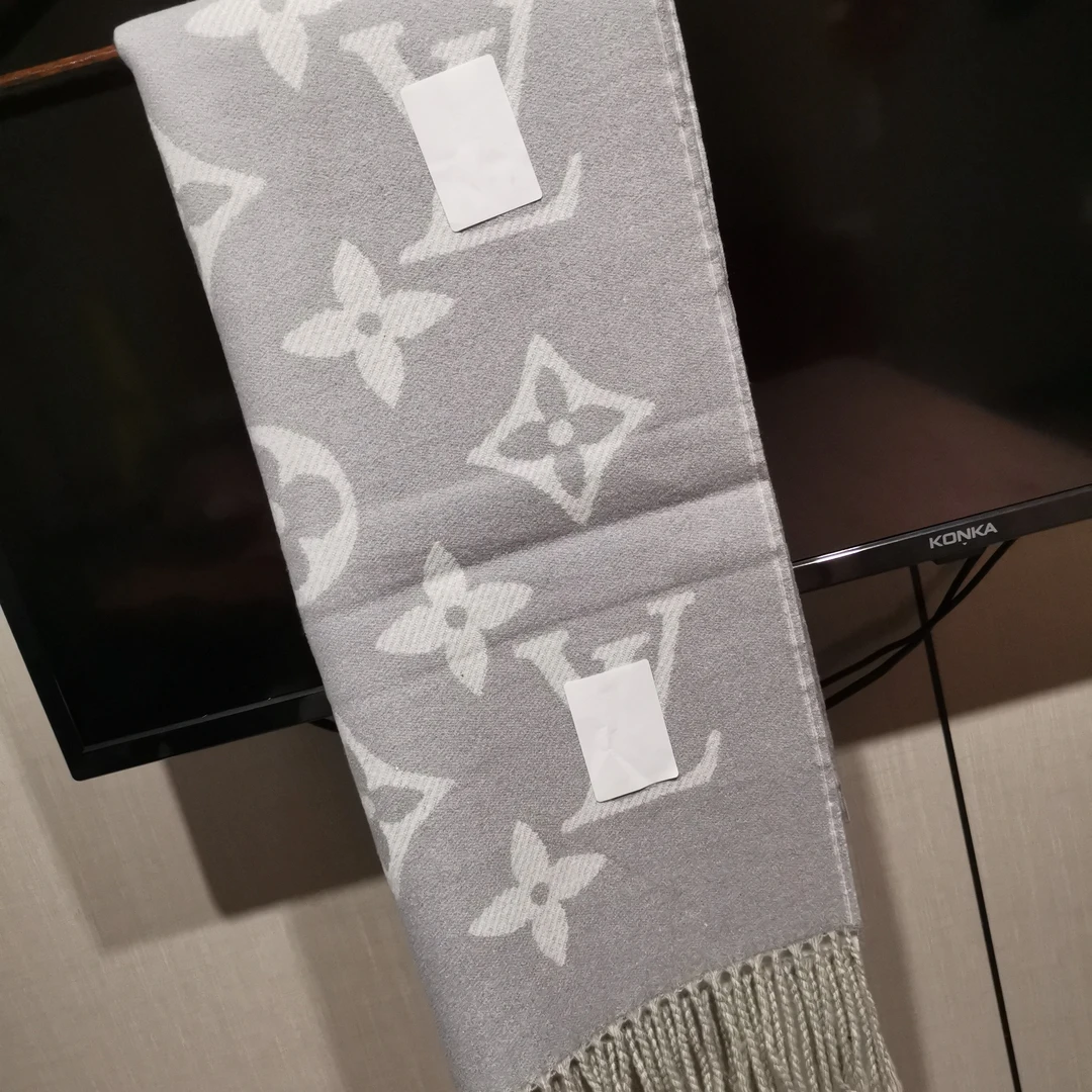 双面羊绒老花带标高级感字母灰色围巾轻奢保暖披肩围脖冬季时尚
