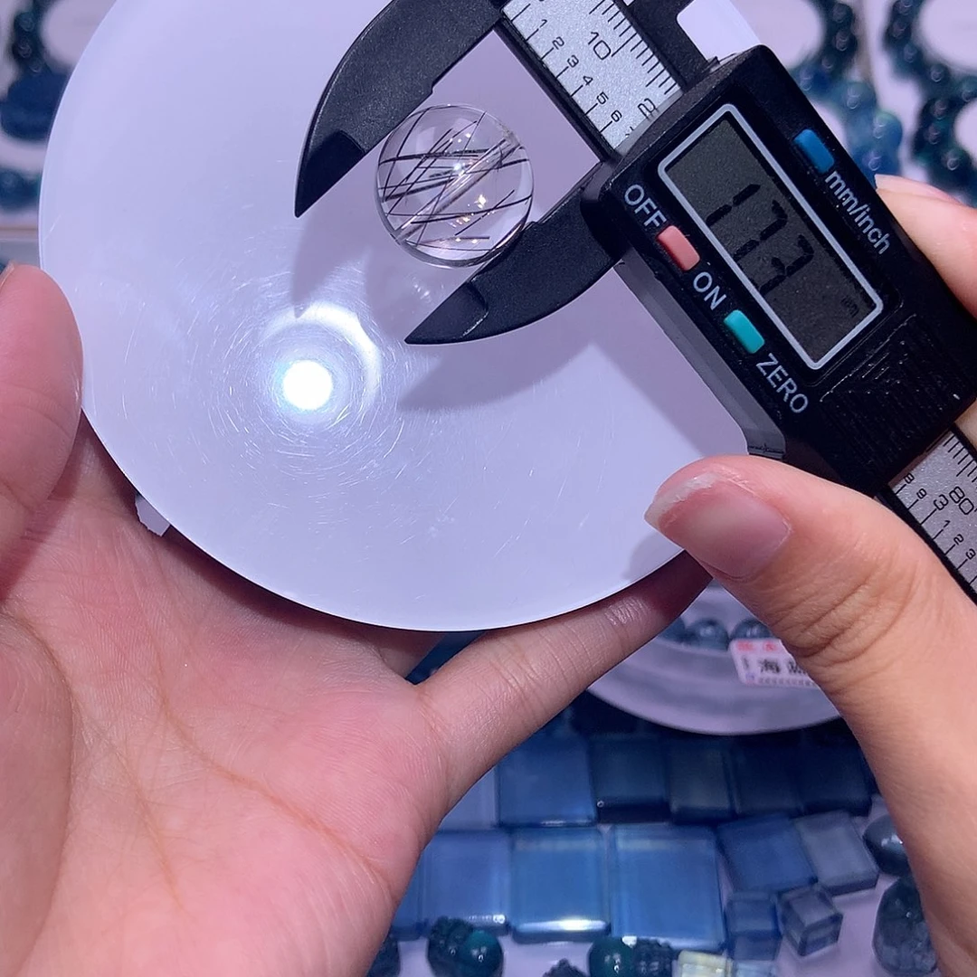 天然辰砂黑发晶冰透粗发单珠17mm