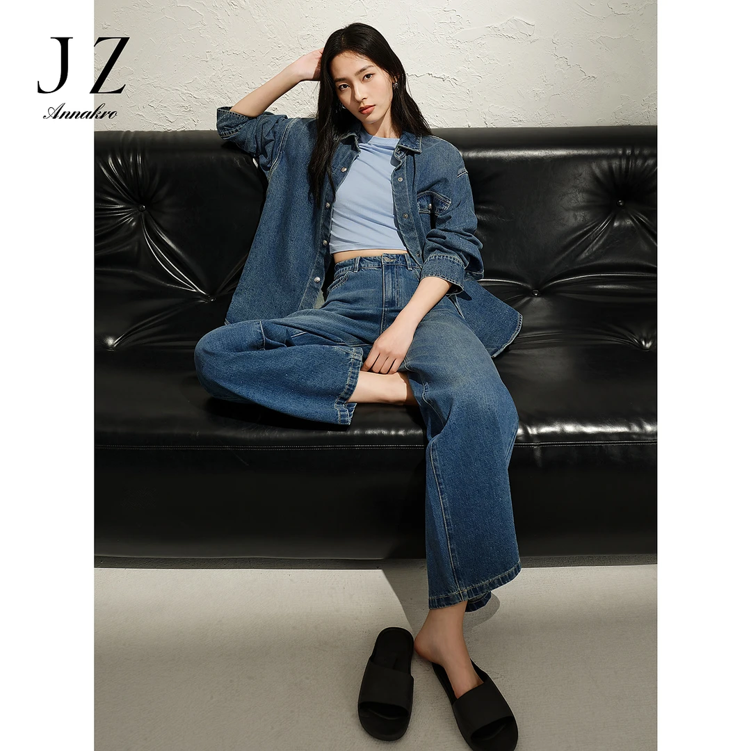 玖姿安娜蔻休闲时髦丹宁风oversize牛仔阔腿裤女2025春季新款