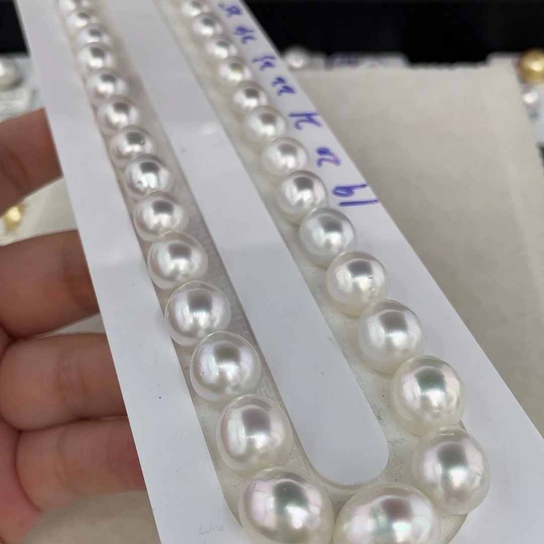 定制海水珍珠未镶嵌裸珠9-12mm冷光澳白项链