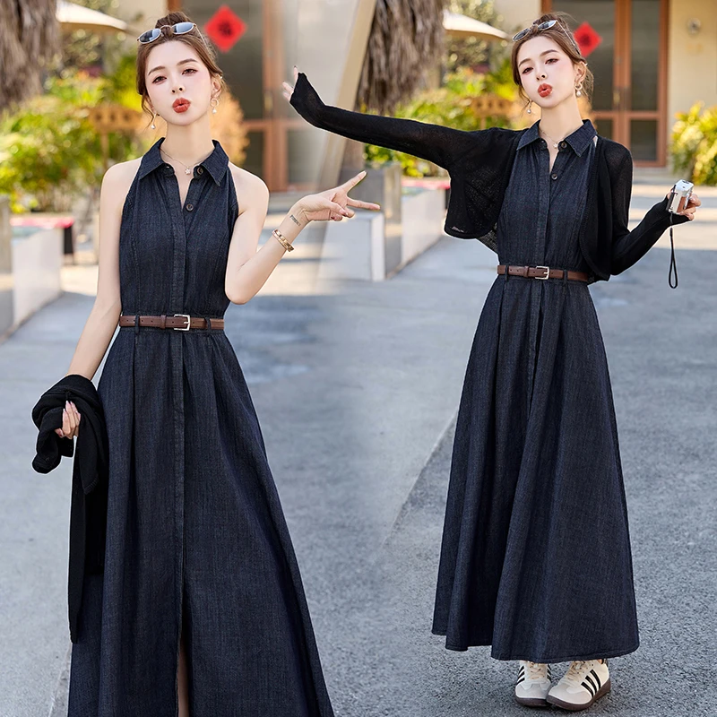 气质拼接套装长裙牛仔时尚套装韩版街头风休闲风轻熟风时尚春秋