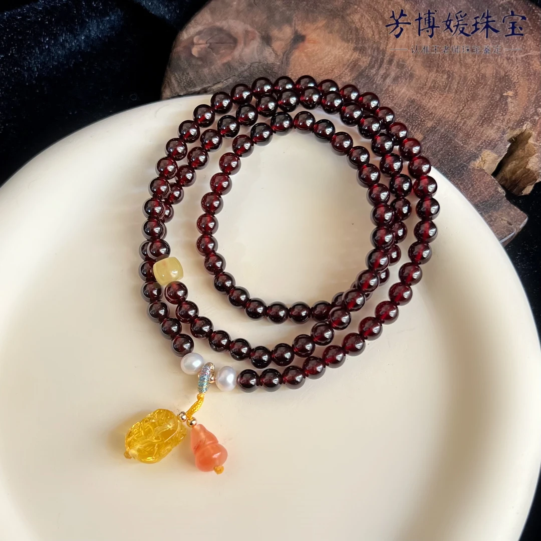 B005天然高品质石榴石5+mm多圈精美手串 时尚 百搭 多样性发其一