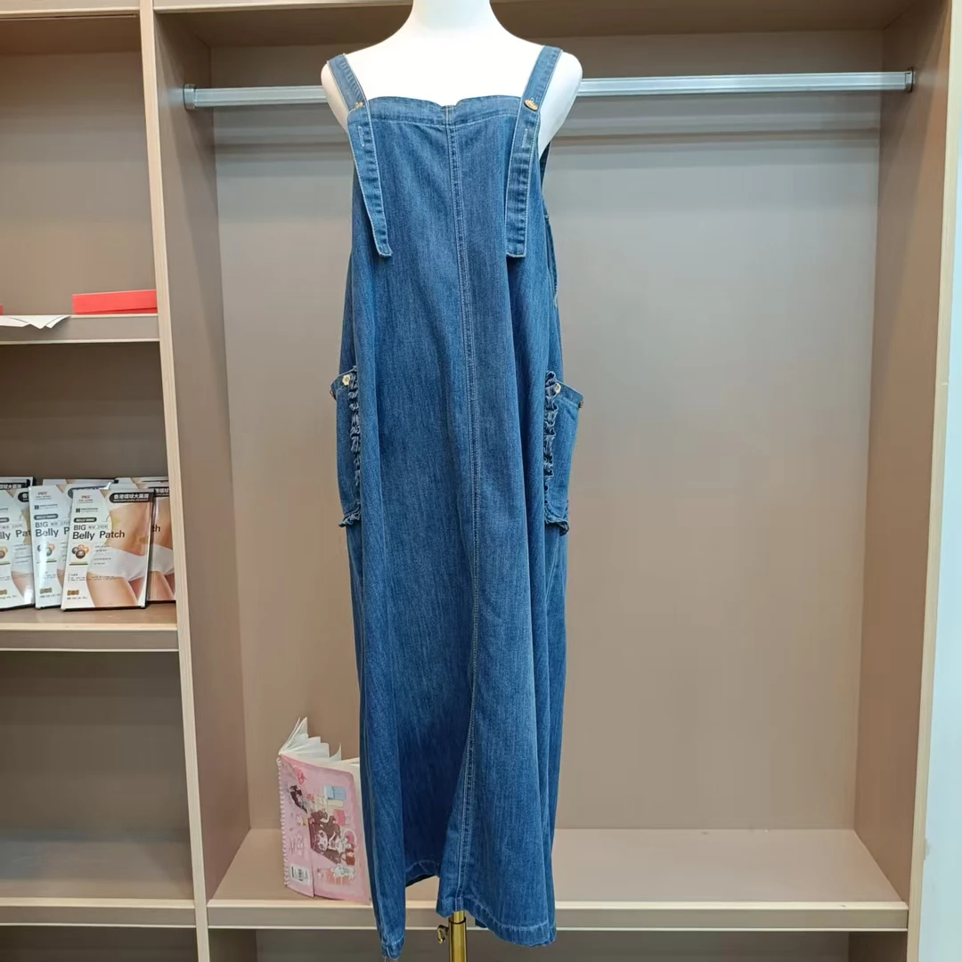 S8401常规韩版一字领不褪色牛仔连衣裙吊带无袖