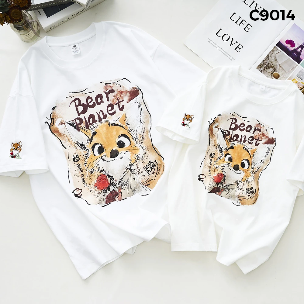 0211【夏季新款】玫瑰黄色狗狗卡通图案圆领短袖