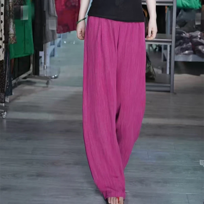 火龙果冰丝阔腿裤女夏季新款高腰抽绳肌理感慵懒美式休闲拖地裤