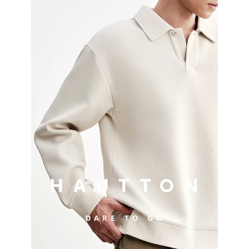 皓顿棉感空气层百搭Polo领套头卫衣男士通勤休闲上衣973CT5139