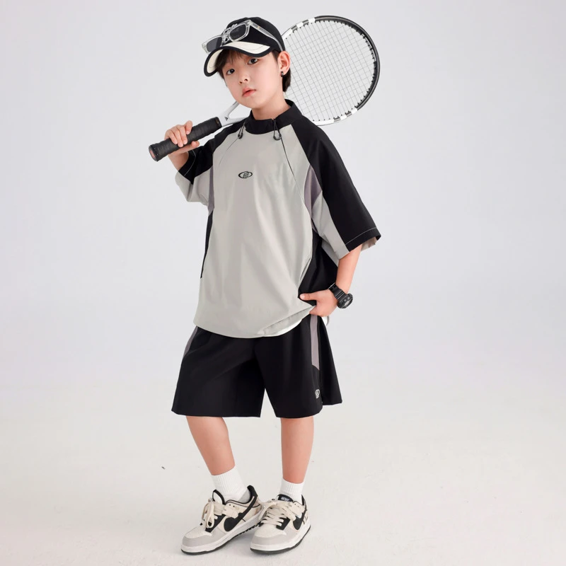 男大童夏装酷帅速干运动短袖套装新款装夏季撞色冰感衣服