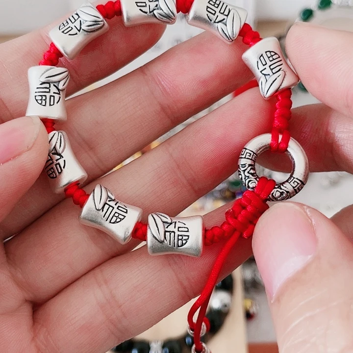 珐琅吊坠足银竹报平安