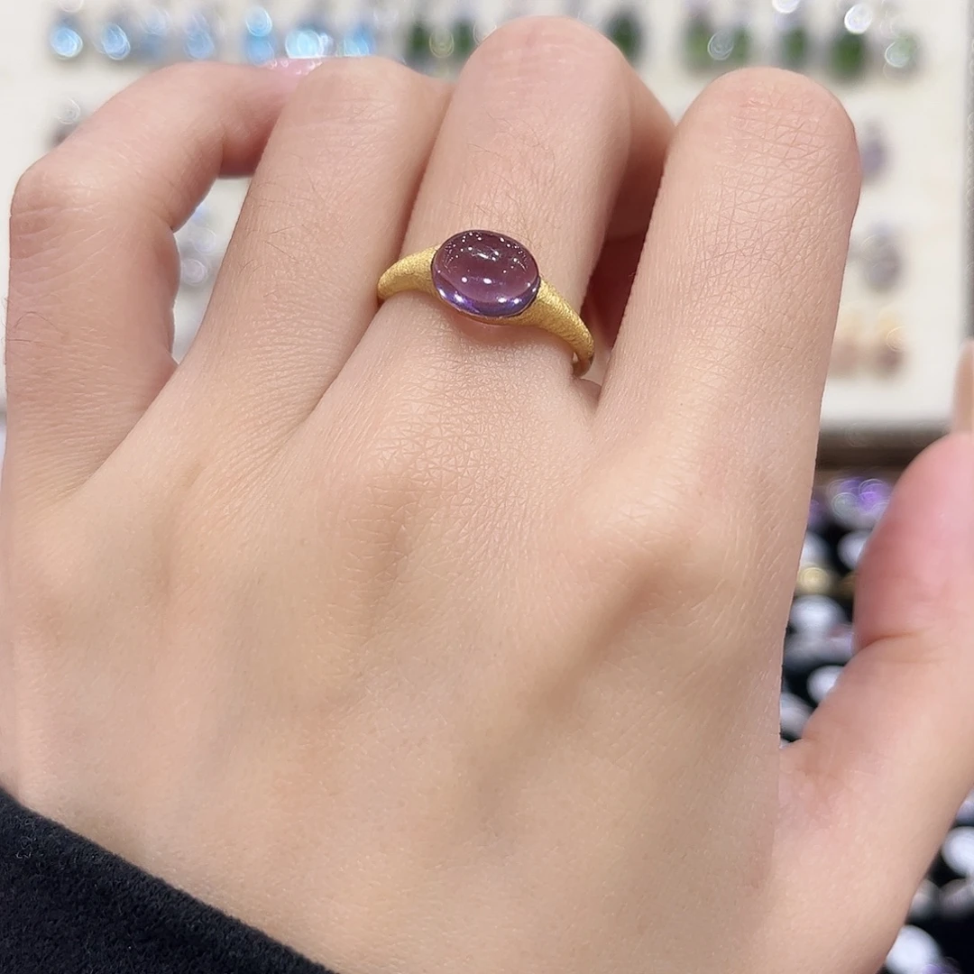 戒指紫晶银S925镶嵌金托不保色