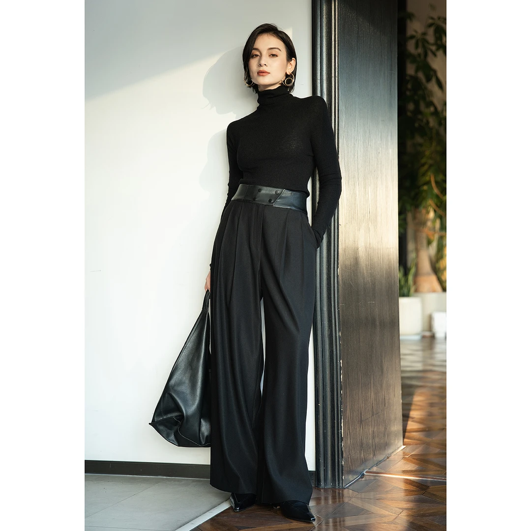 【显瘦一圈腰丰裤】自带造型皮腰丰直筒秋冬长西裤