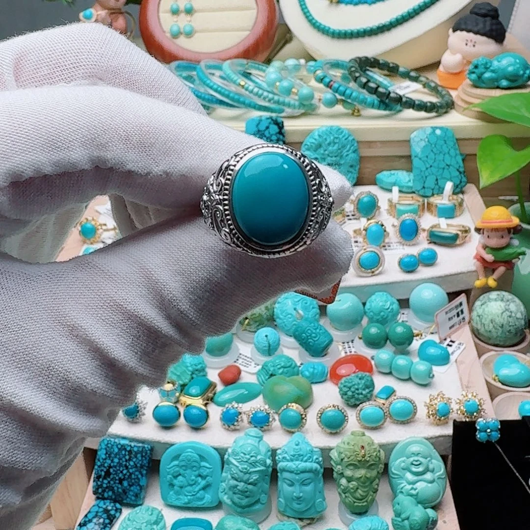 绿松石银S925镶嵌戒指