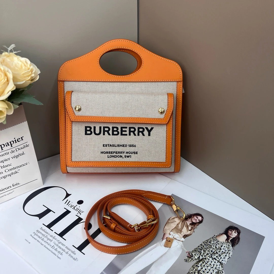 99新 BURBERRY/博柏利 巴宝莉帆布拼皮邮差包