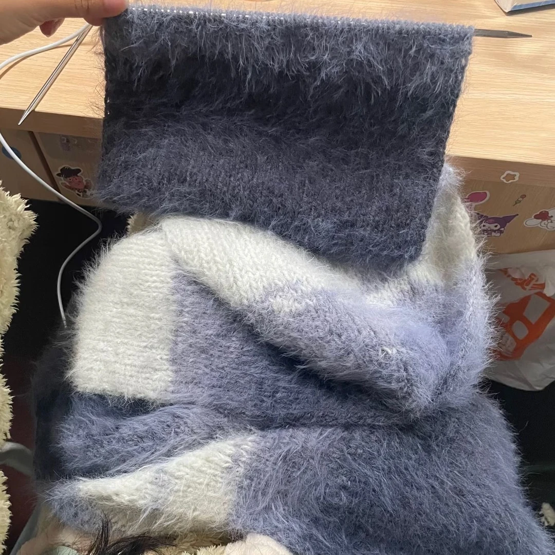 雪宝同款围巾手工编织diy材料包长毛渐变毛线墨染山水送男友