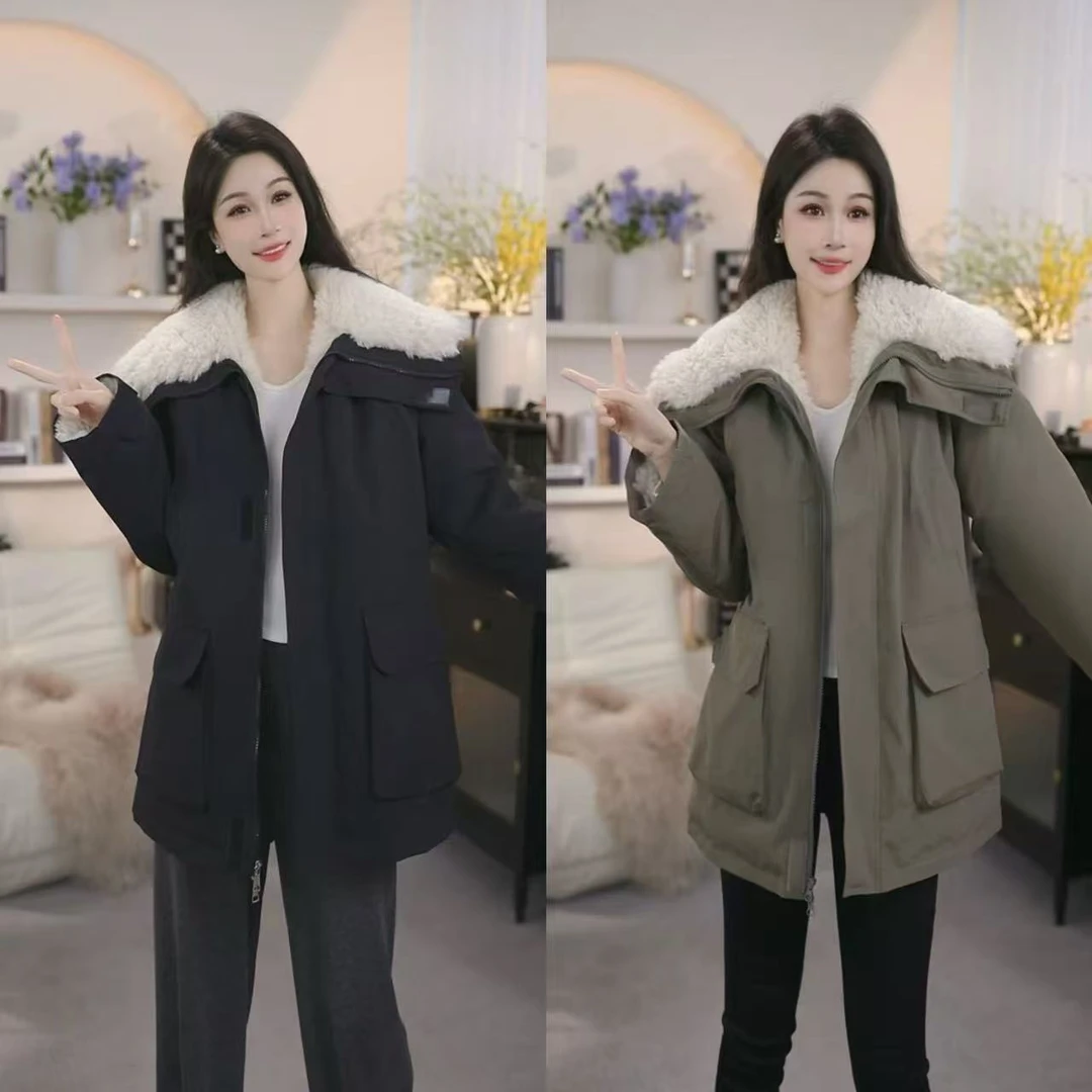 2024冬季毛毛冲锋衣外套派克服棉服加绒加厚冲峰衣