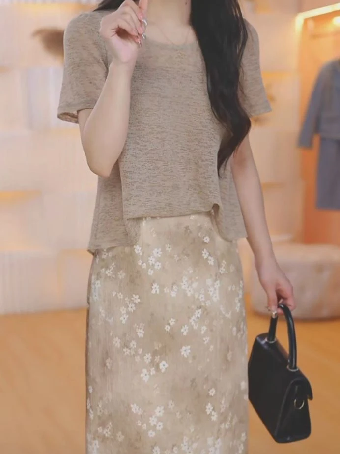 高档曲绉冰丝假两件拼接连衣裙2025夏季新款不规则时尚优雅礼服裙