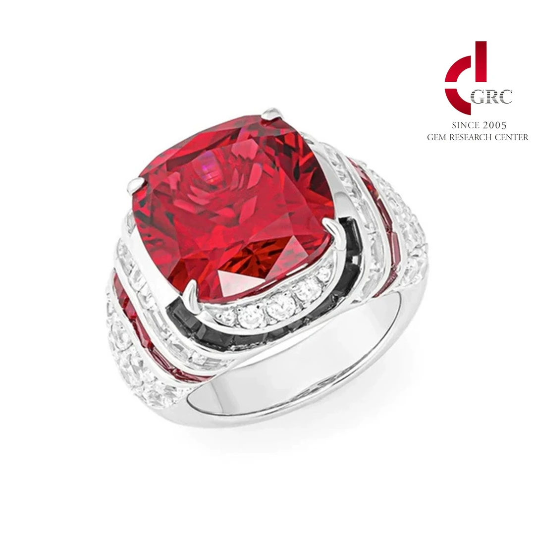 925银莫桑石戒指 G 罗马纹皇家蓝鸽红方钻银戒指不掉色YJCY251