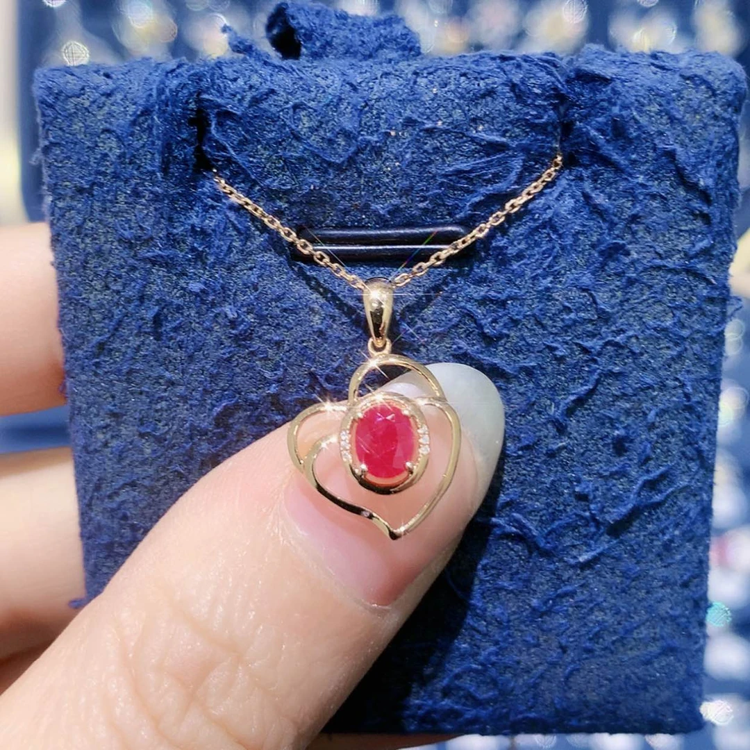 【闪购商品】吊坠(不含链)18K金镶嵌红宝石爱心项链