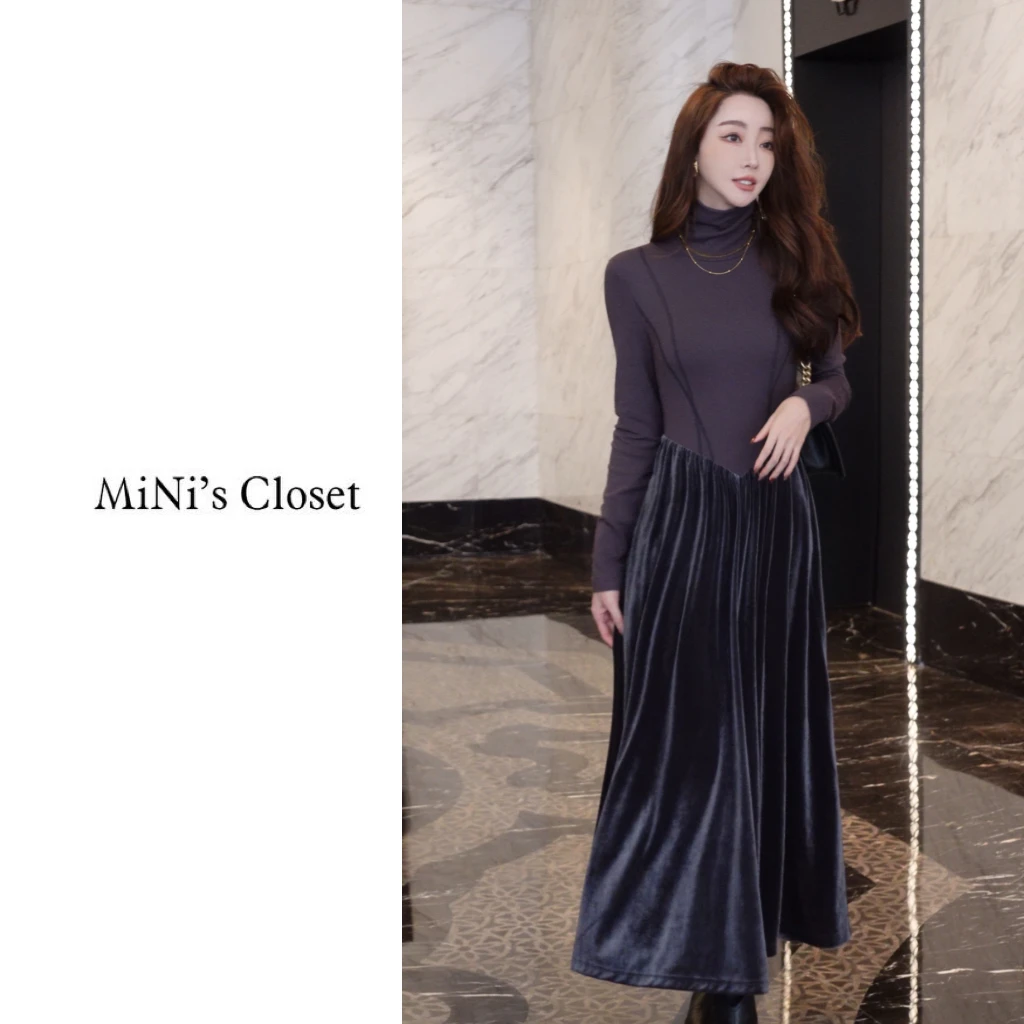 【MiNi推荐】设计师款高级感轻奢气质连衣裙收腰拼接显瘦裙子JC0113