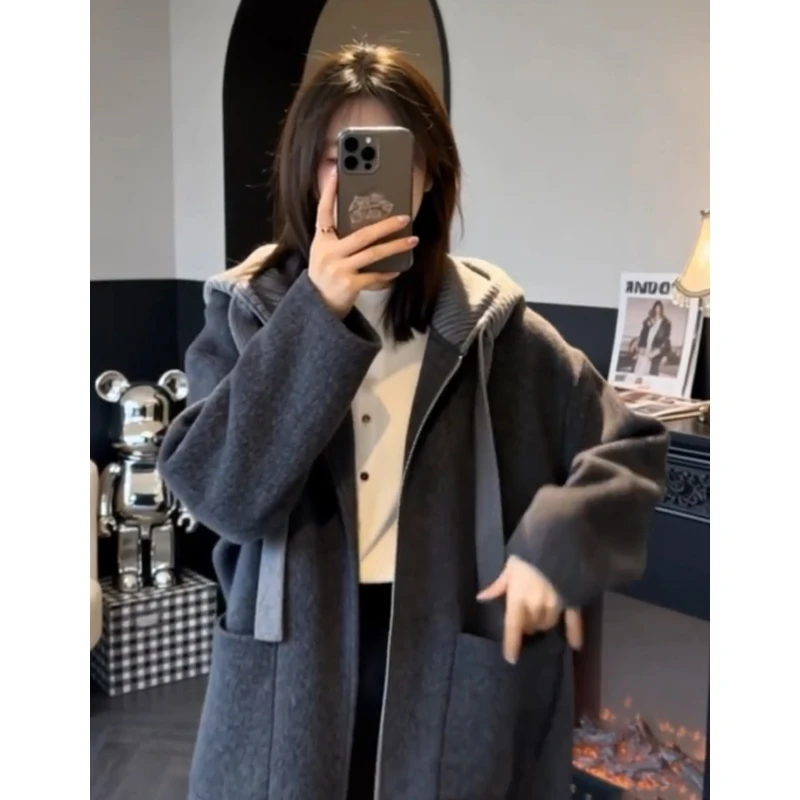 2025秋冬新款法式时尚显瘦毛呢外套大码胖MM百搭显瘦加厚保暖大衣
