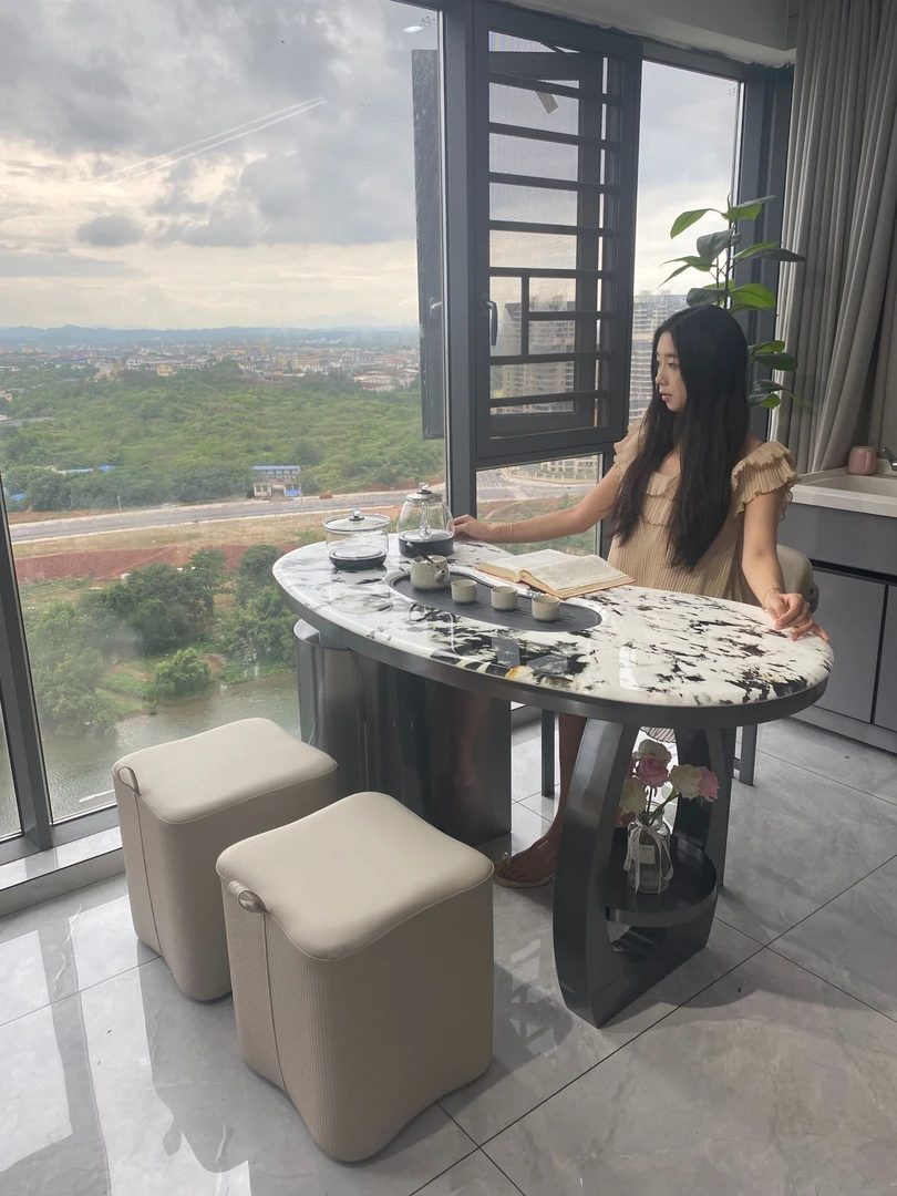 新款超晶石茶桌椅组合现代轻奢高级感办公室烧水壶一体阳台茶台