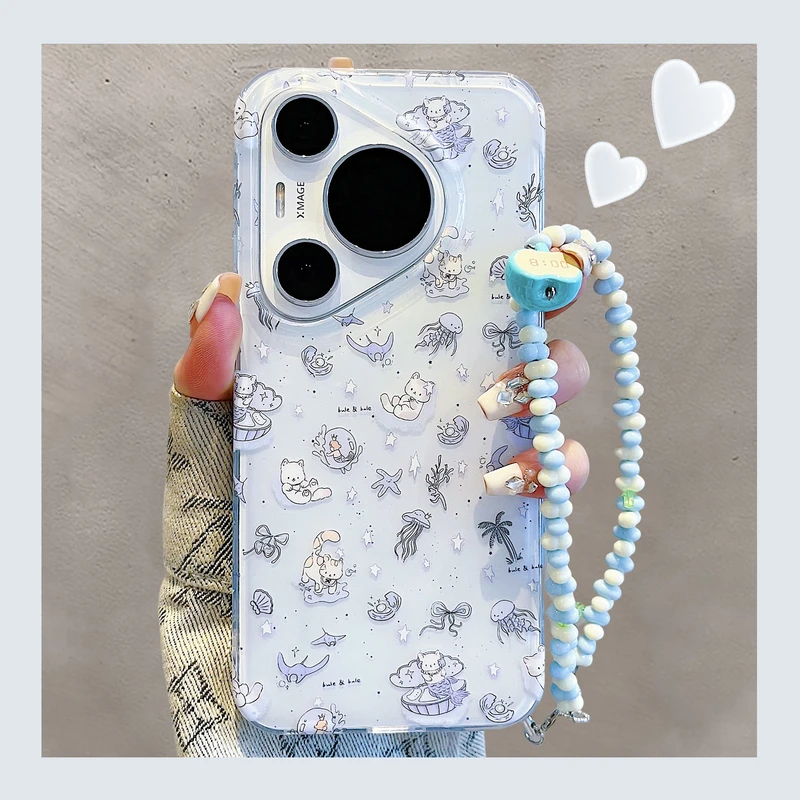 适用华为pura70pro+手机壳卡通海底世界水母猫咪mate70pro+苹果16