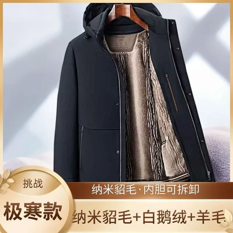 罗蒙高端纳米貂毛+鹅绒+绵羊毛可拆卸内胆派克服保暖极寒款8768