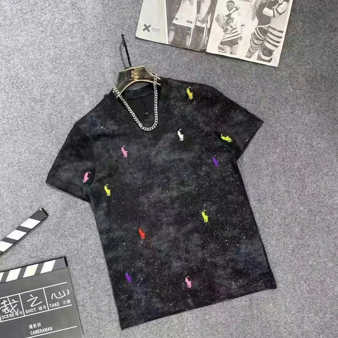 12003新款潮牌时尚黑色设计师圆领烫钻半袖时尚休闲T恤亮钻半袖