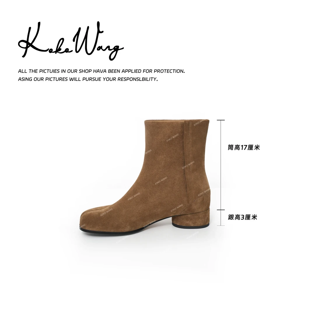 KOKO WANG琥珀流光系列一脚蹬时尚舒适切尔西分趾短靴X1985G23X38