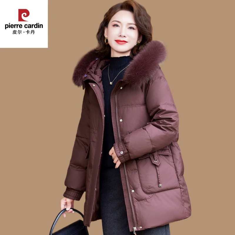 皮尔卡丹妈妈冬装气质中长款羽绒服中年女洋气加厚棉袄外套中老年