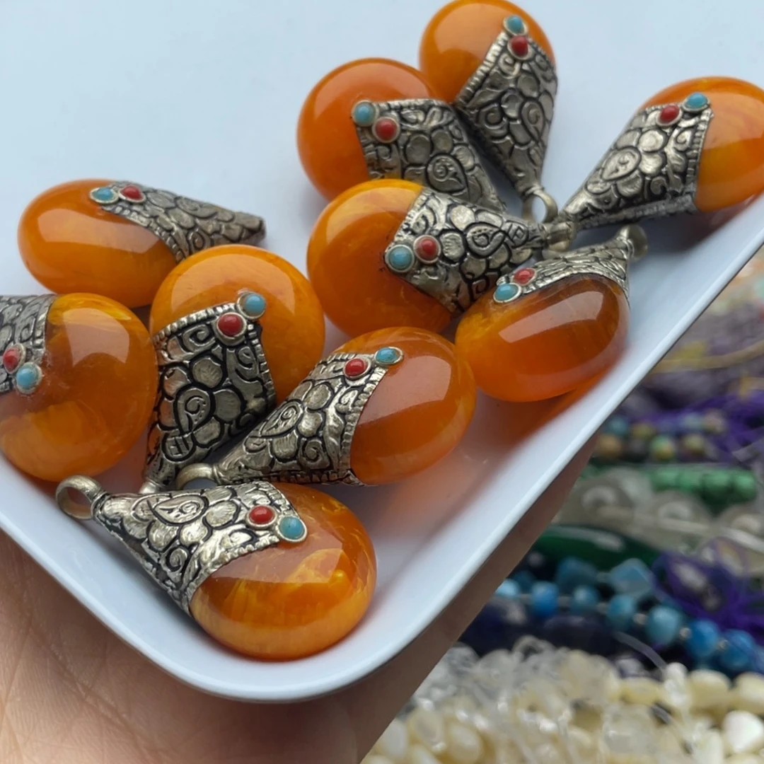 玛瑙/玉髓合金珠宝半成品1个装22*35尼泊尔吊坠