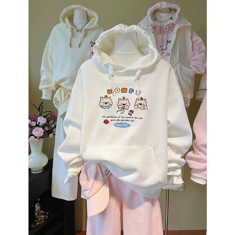 小个子oversize秋冬加绒连帽卫衣女宽松初中学生减龄显瘦百搭上衣