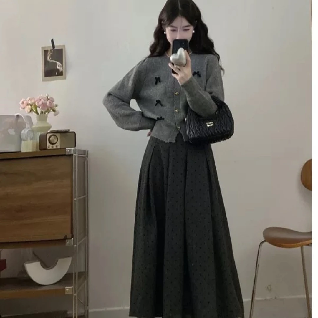 【莹莹推荐】大码女装胖MM学院风蝴蝶结套装2025秋季显瘦气质套装