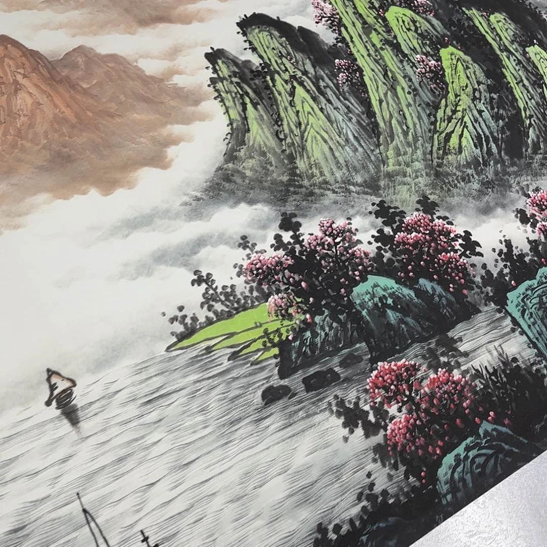 竖款210/80水光山色翠相逢