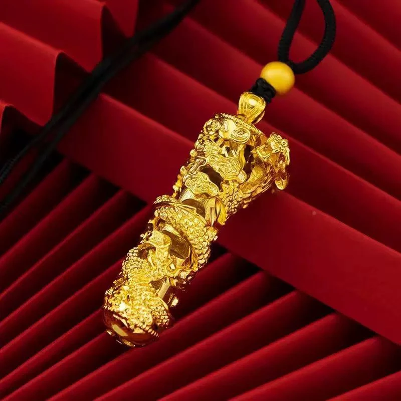 合金吊坠 盘龙柱挂坠男款黑绳可调节复古挂件