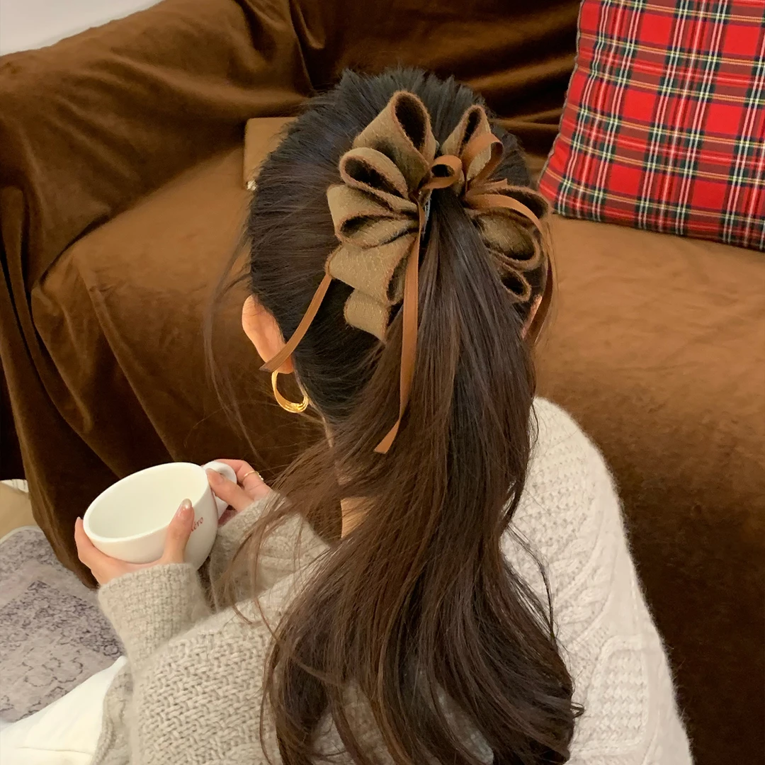 秋冬蝴蝶结飘带头饰少女风发夹复古温柔千金风香蕉夹发饰百搭气质