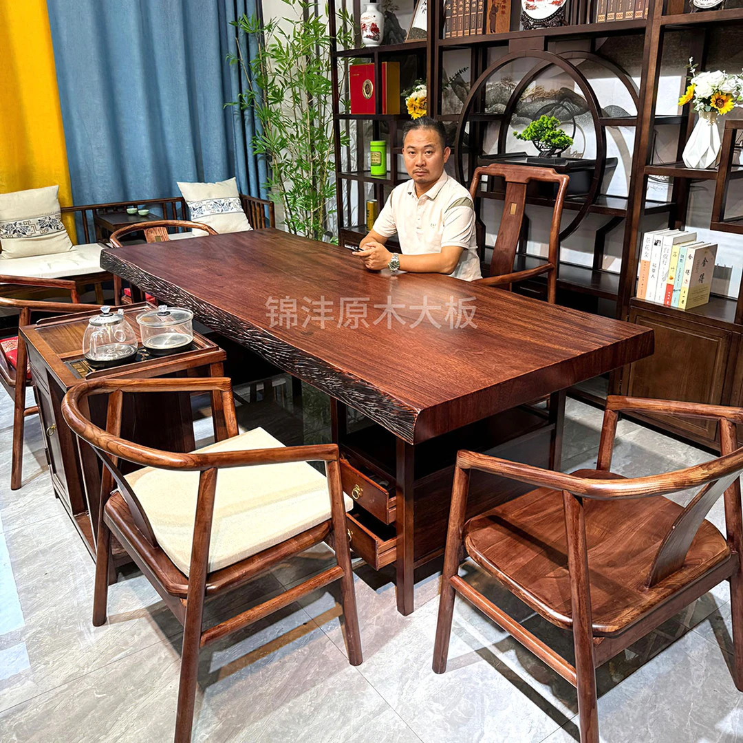 北美黑胡桃木大板禅意新中式实木茶桌/会客桌会议桌/办公桌茶空间